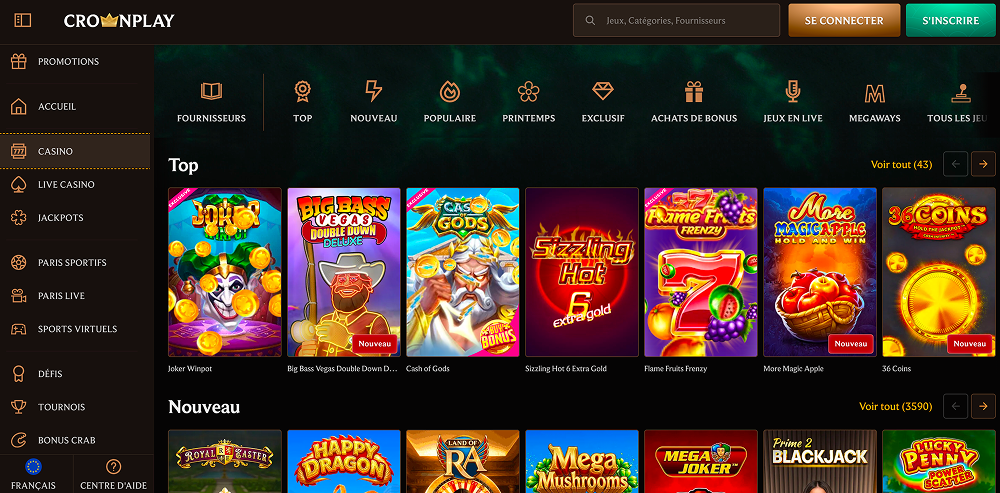Machines à sous fiables sur CrownPlay FR