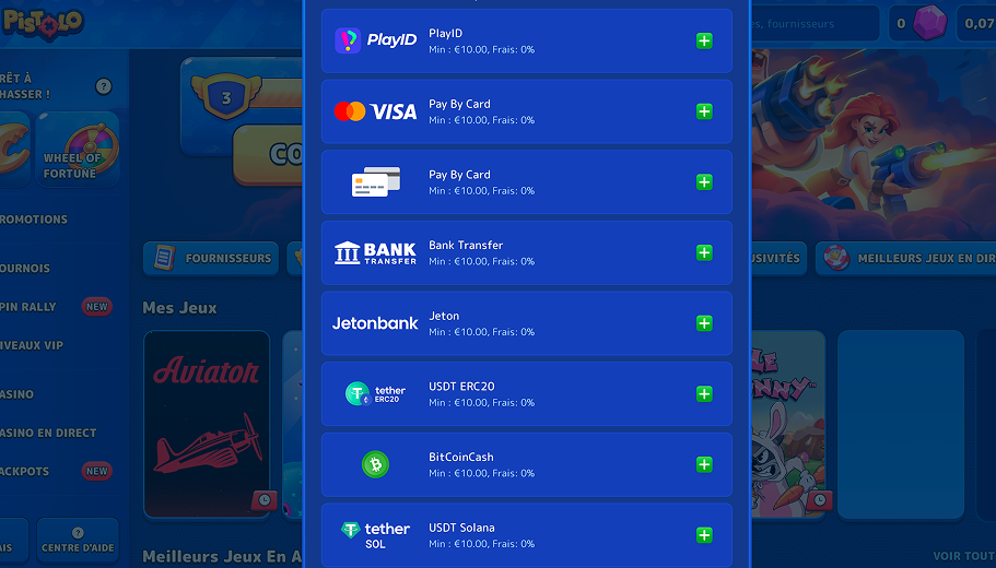 Pistolo Casino Dépôts et retraits